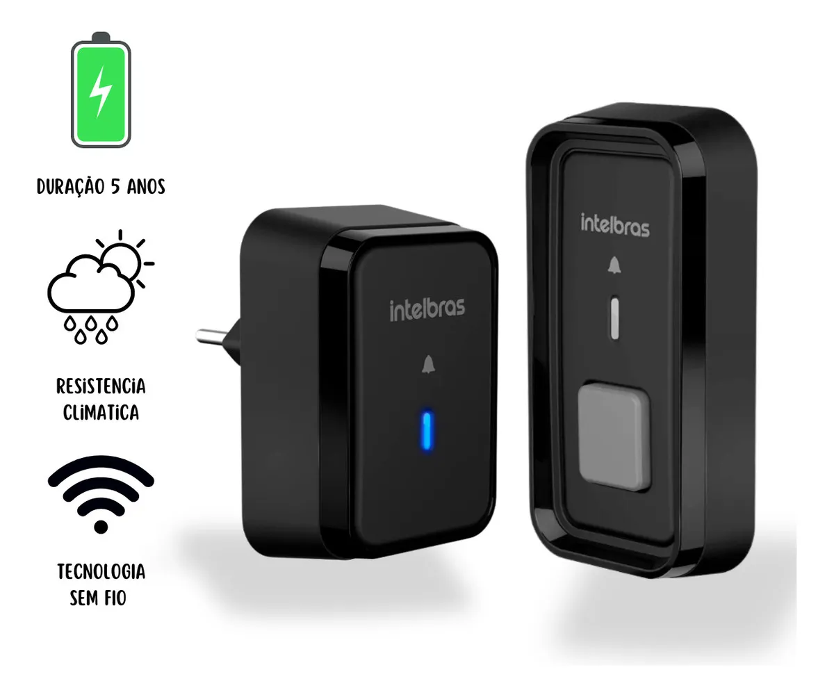 D_NQ_NP_2X_928384-MLA87077845853_072025-F Kit Campainha Sem Fio Cib 101 Preta Intelbras Com Protetor - Imagem 1