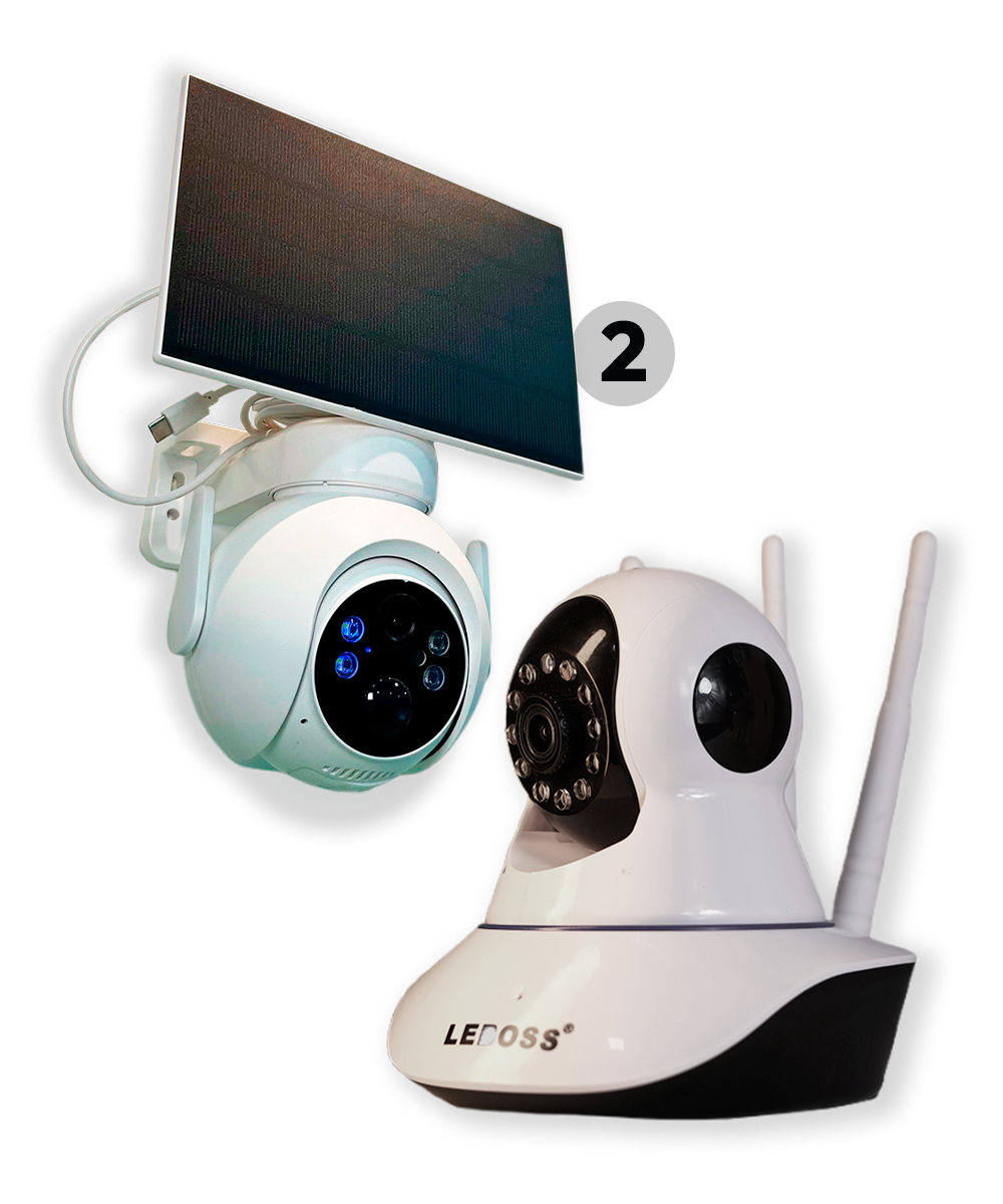 KIT 3 - 4 Kit 3.4 - 02 Câmeras Placa Solar (externas) + 01 Câmera Babá Eletrônica (interna) + Instalação, Configuração e Materiais - Imagem 1