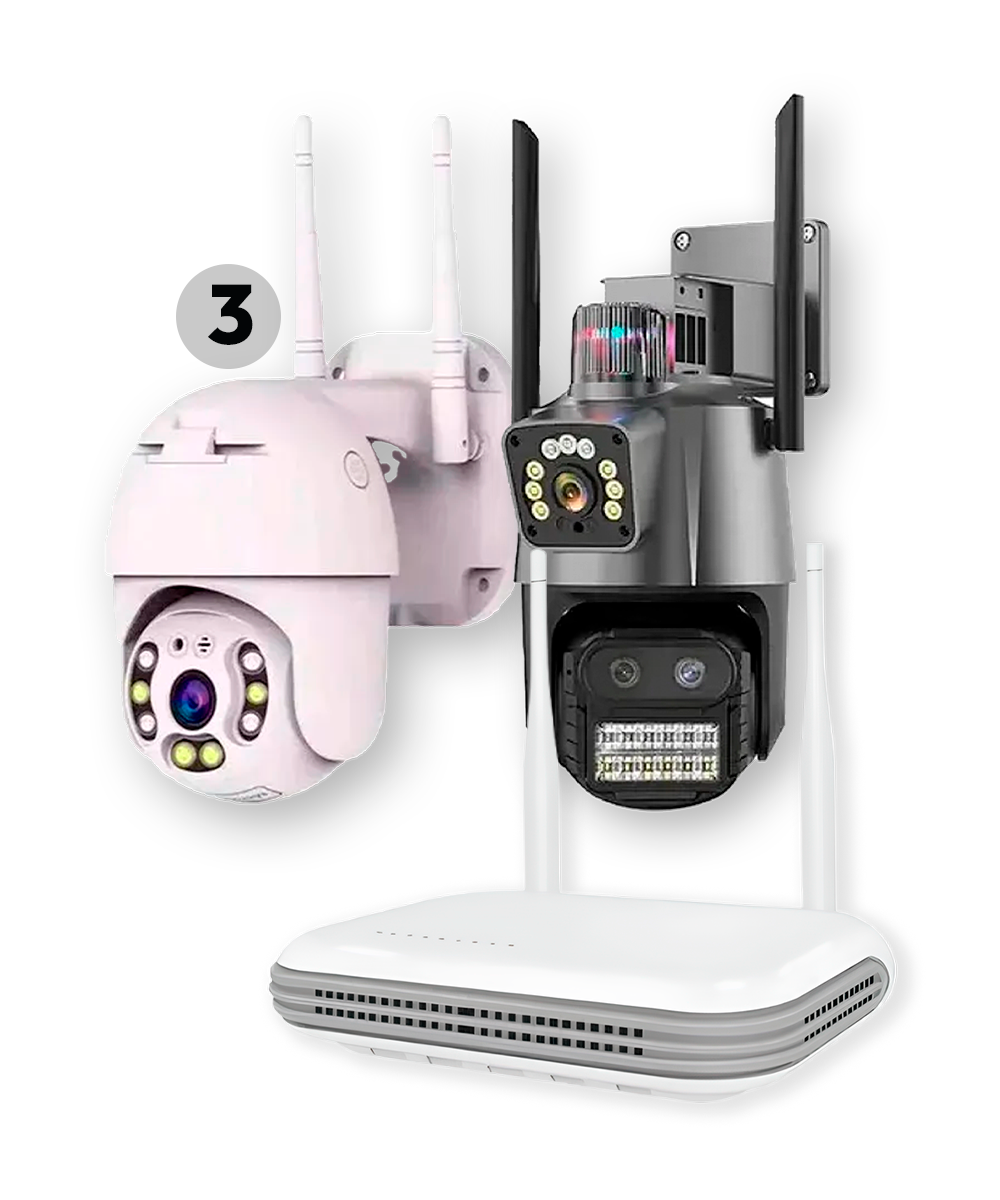 KIT 4 - 12 Kit 4.12 - 03 Câmeras A8 (externas) + 01 P11 Lente Dupla (externa) + NVR 500GB + Instalação, Configuração e Materiais - Imagem 1