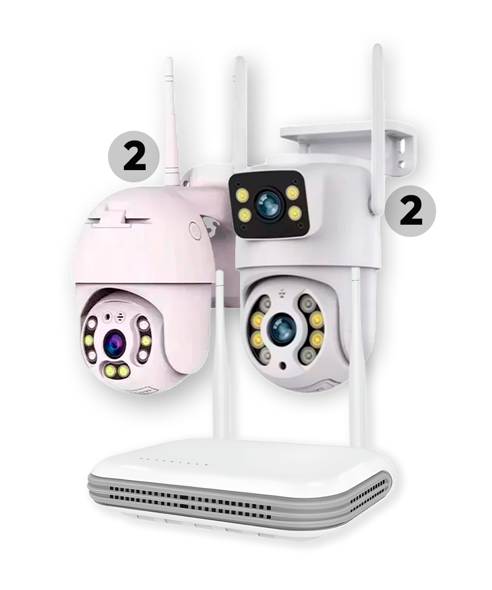 KIT 4 - 14 Kit 4.14 - 02 Câmeras A28b Lente Dupla (externas) + 02 Câmeras A8 (externas) + NVR 500GB + Instalação, Configuração e Materiais - Imagem 1