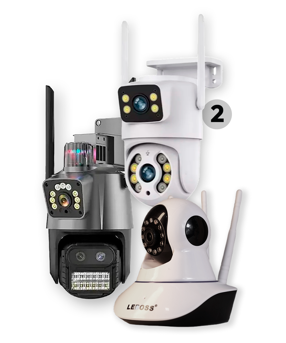 KIT 4 - 4 Kit 4.4 - 02 Câmeras A28b Lente Dupla (externas) + 01 Câmera P11 Lente Dupla (externa) + 01 Câmera Babá Eletrônica (interna) + Instalação, Configuração e Materiais - Imagem 1