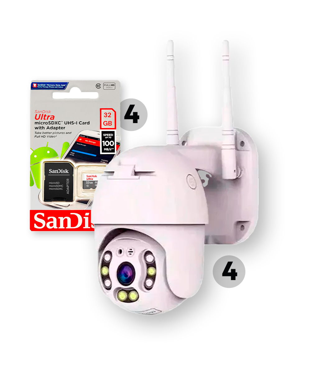 KIT 4 - 6 Kit 4.6 - 04 Câmeras A8 (externas) + 04 Cartões 32GB + Instalação, Configuração e Materiais - Imagem 1